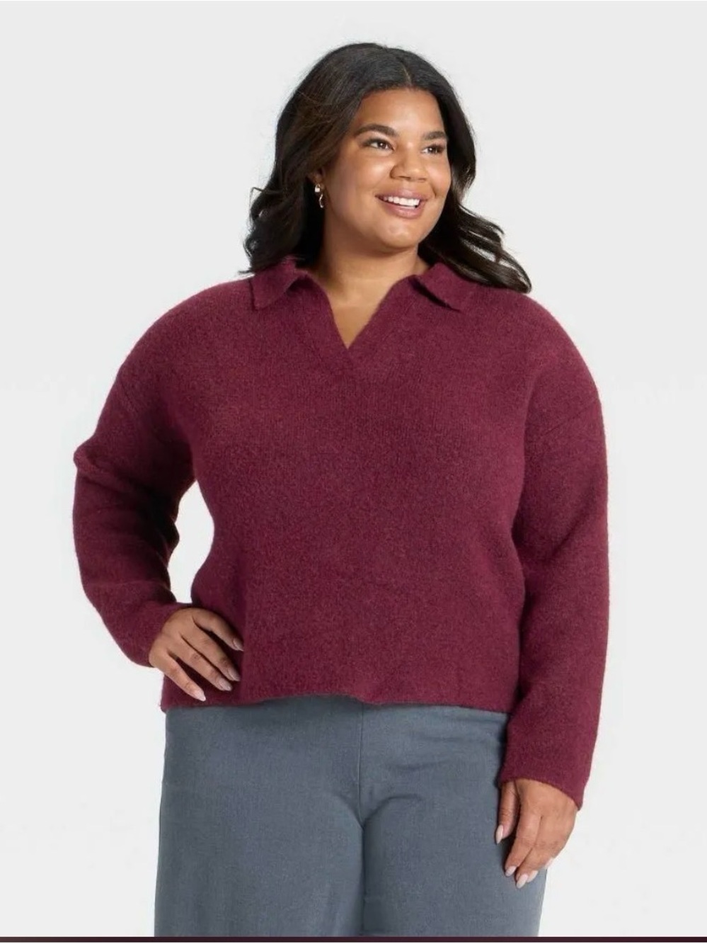 a new day V-Neck Collared Sweater in Wine NWT 4X